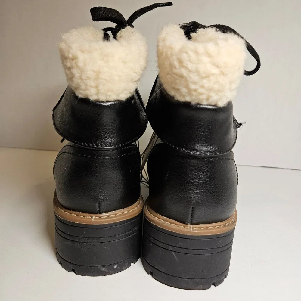 NWT Universal Thread Boots Womens 9.5 Karissa Black Lace Up Ankle Faux Sherpa - Picture 8 of 11